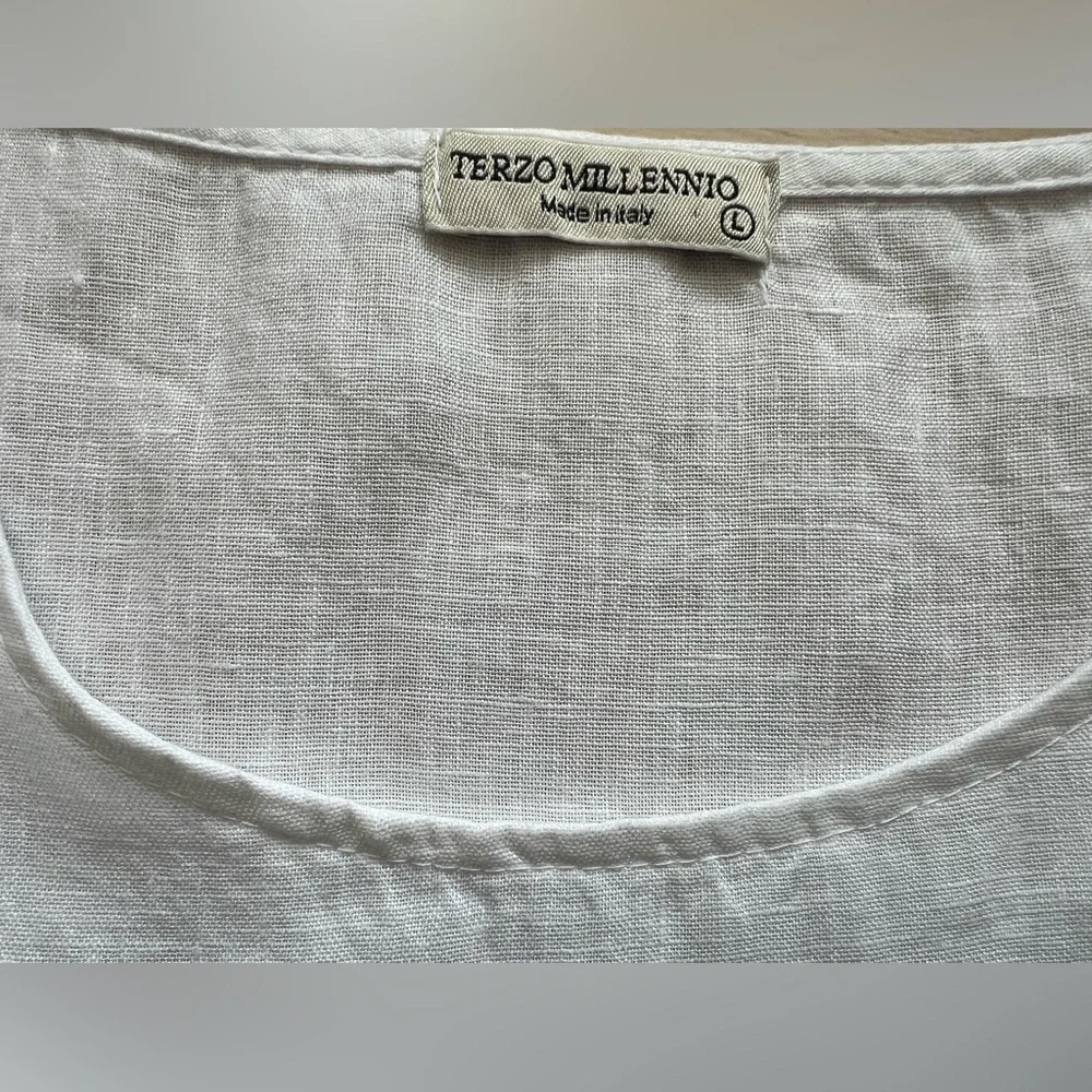 Terzo Millennio Italian Linen Blouse 100% Linen White Eyelet Hem L - Picture 4 of 10